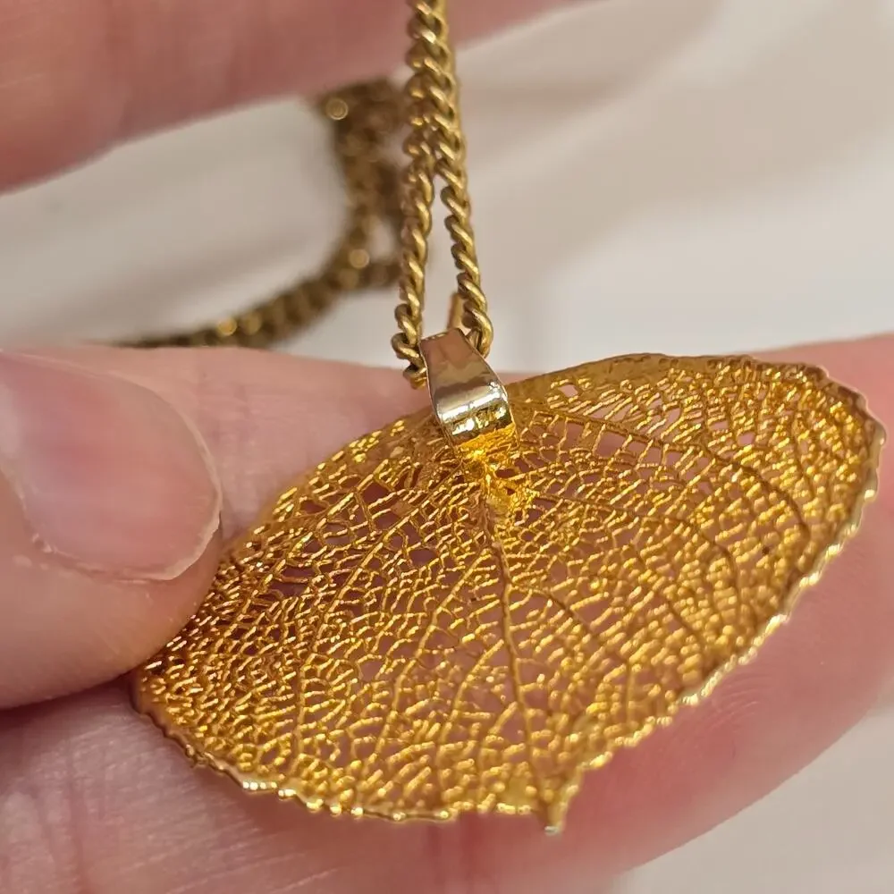 Vintage Gold Dipped Leaf Filigree Pendant With Caco 12K GF Chain Necklace - Picture 5 of 16